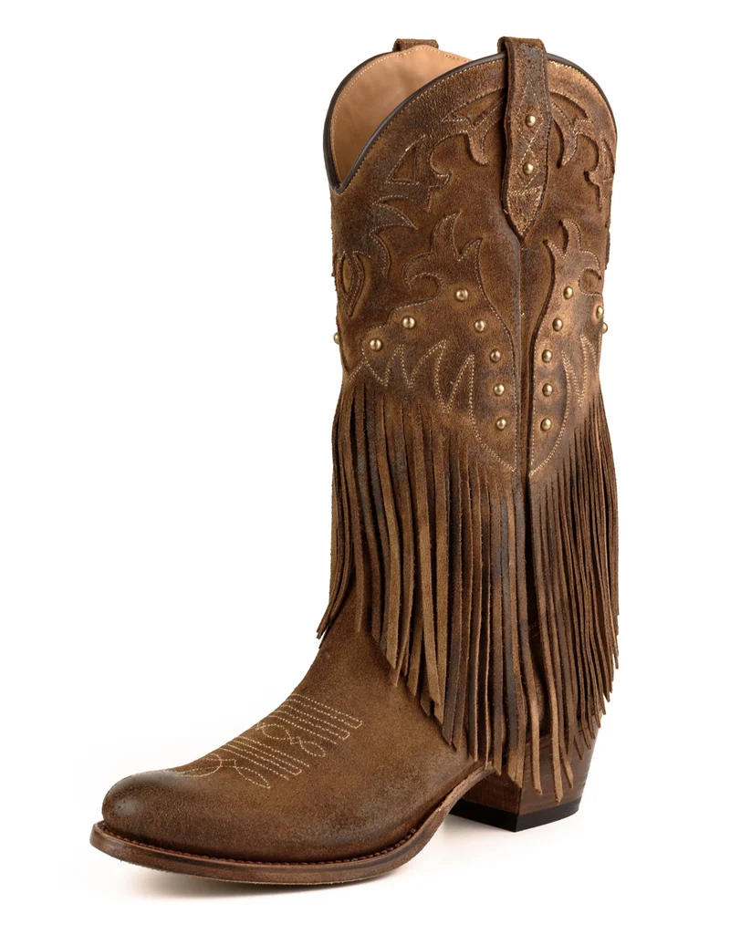 Damen-Cowboystiefel mit Fransen, Modell 2475, braunes Wildleder | Sofort lieferbar | Größe 41