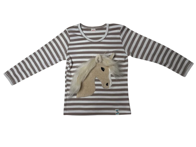 Bio Kinder Langarmshirt Pferd aus Bio-Baumwolle Feinripp, GOTS