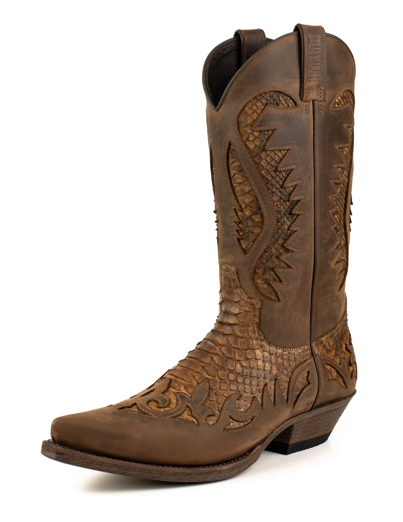 Herren-Country-Western-Cowboystiefel 2567 aus braunem und exotischem braunem Leder