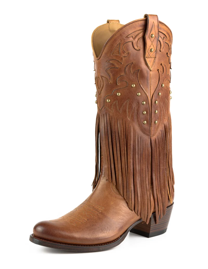 Damen-Cowboystiefel mit Fransen 2475 aus braunem Leder