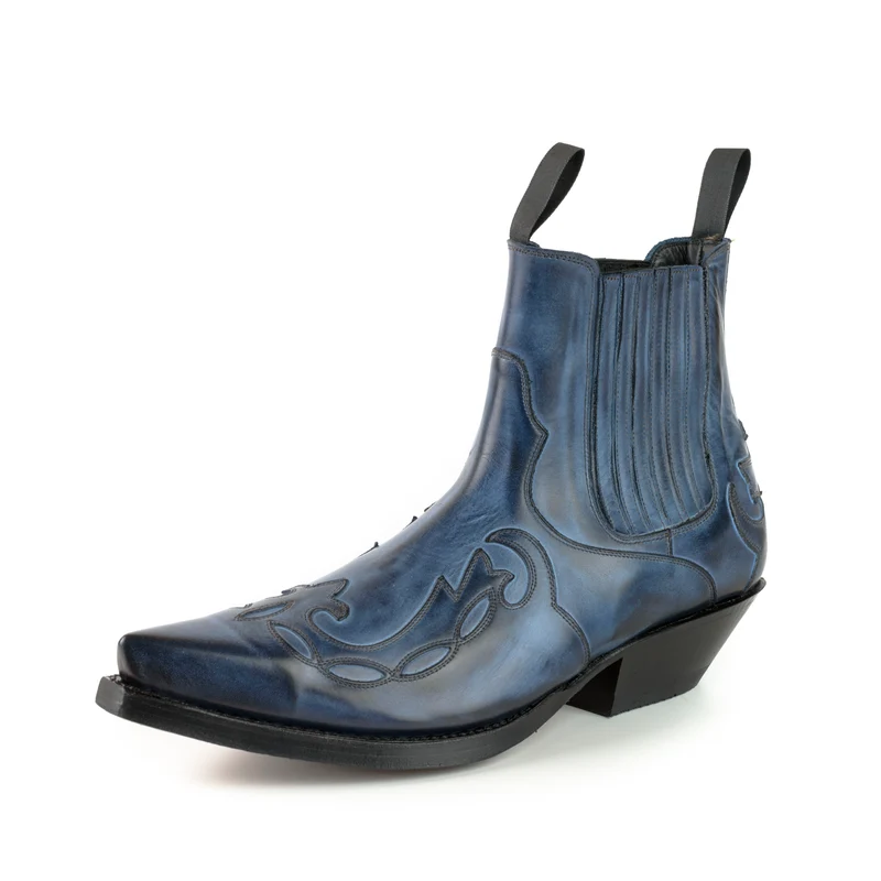 Cowboy Country Western Stiefeletten für Herren und Damen 1931 aus blauem Leder