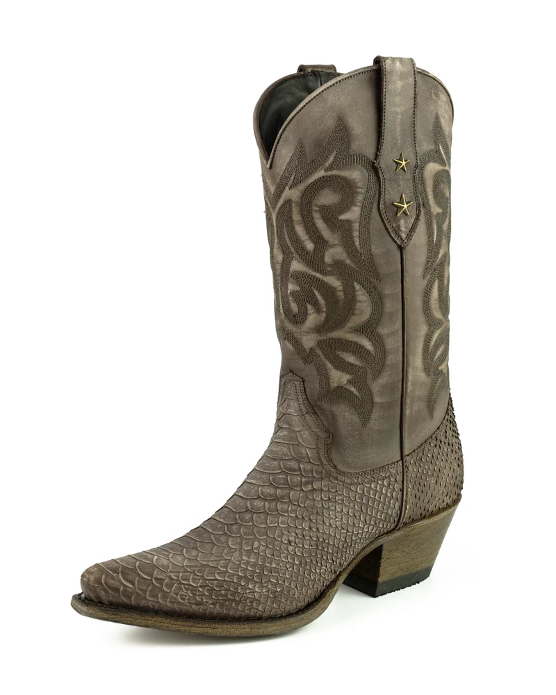 Damen-Cowboy-Country- und Westernstiefel 2524 aus gewaschenem braunem Leder
