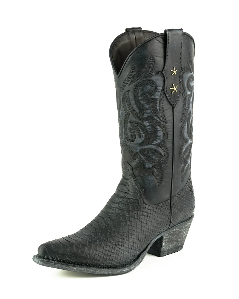 Country- und Western-Cowboystiefel für Damen 2524 aus gewaschenem schwarzem Leder