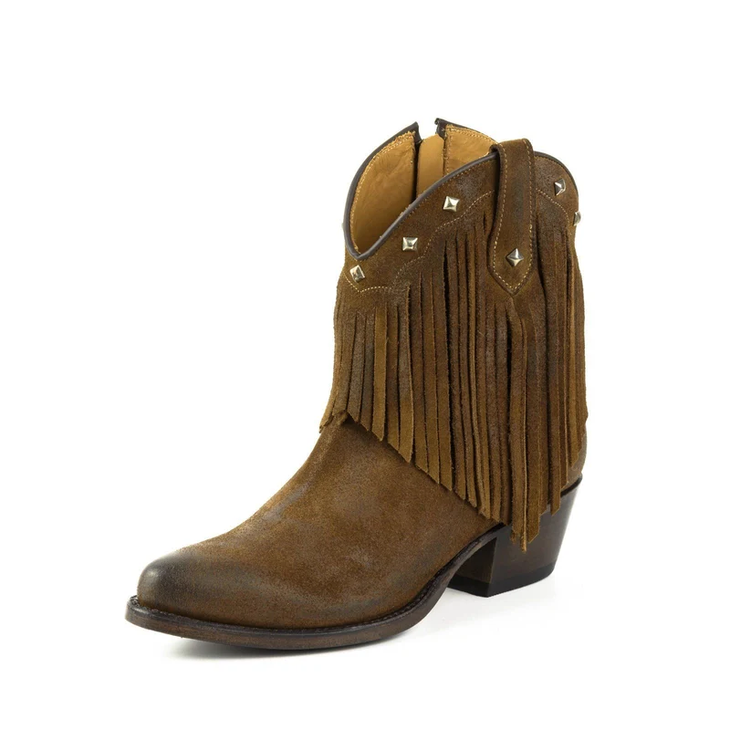Cowboy Country und Western Damen-Stiefeletten mit Fransen 2374 Braunes Wildleder