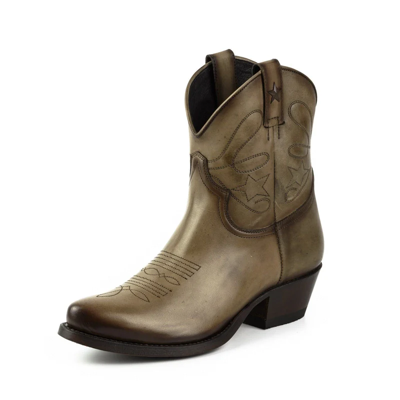 Cowboy Country und Western Damen Stiefeletten 2374 Beige Leder