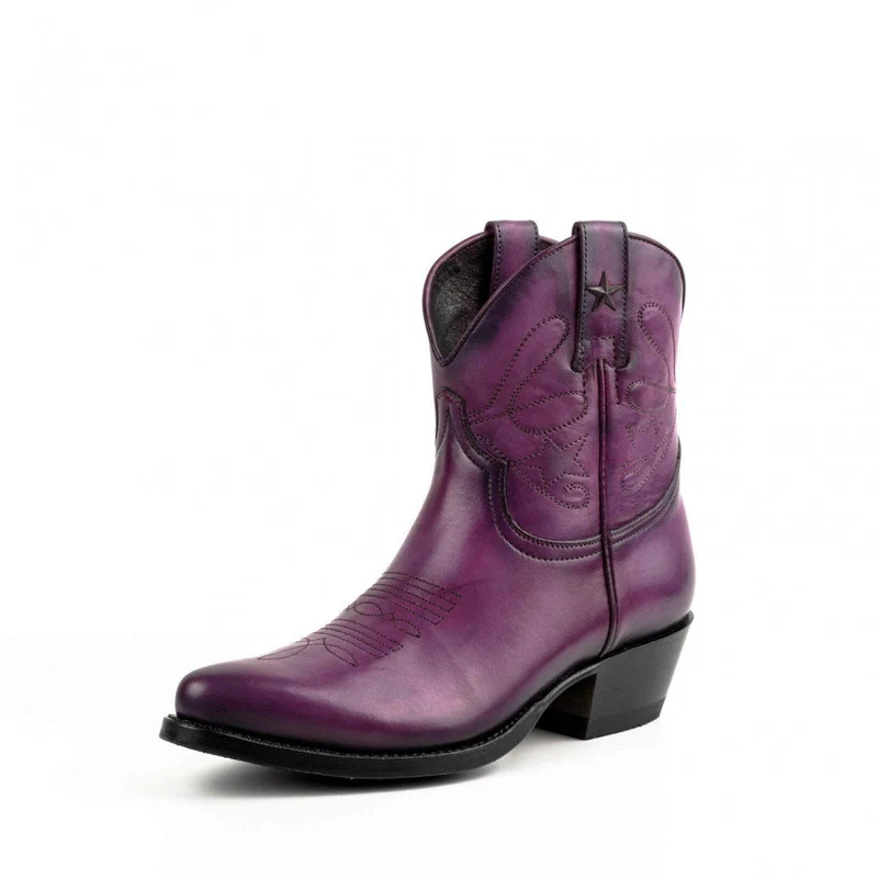 Cowboy Country und Western Damen Stiefeletten 2374 Lila Leder