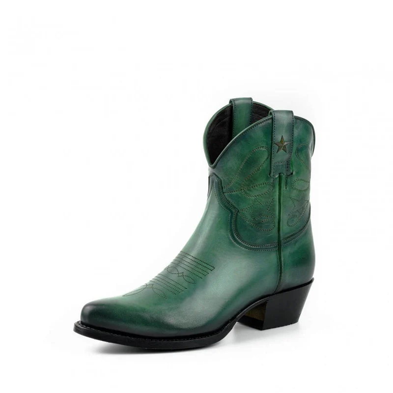 Cowboy Country und Western Damen Stiefeletten 2374 Grünes Leder