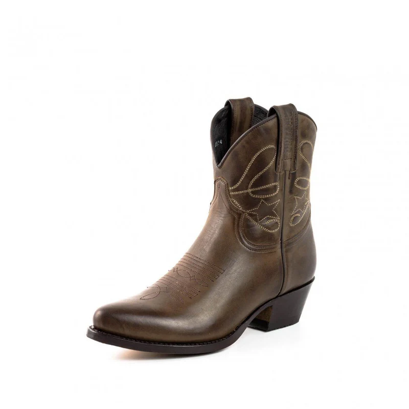 Damen Cowboy Country und Western Stiefeletten 2374 Leder Dunkelbraun 2
