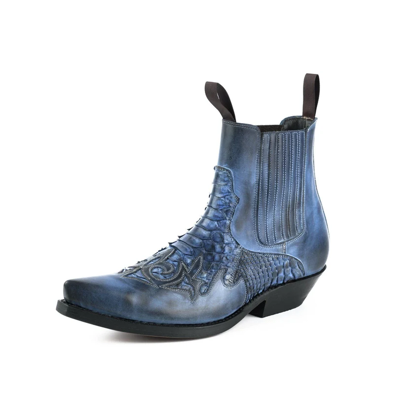 Urban Cowboy-Stiefeletten für Herren und Damen, 2500 aus blauem und exotischem blauem Leder