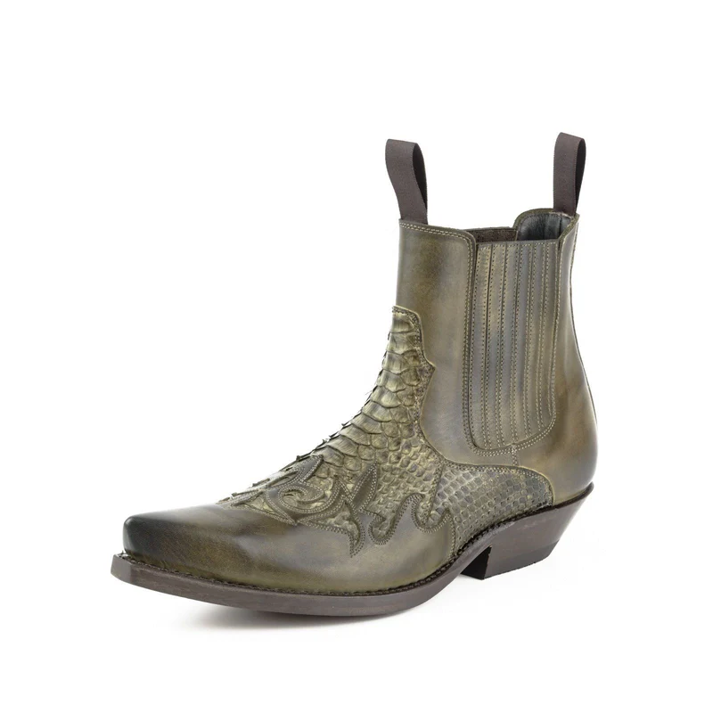 Urban Cowboy-Stiefeletten für Herren und Damen aus 2500 grünem und exotischem grünem Leder