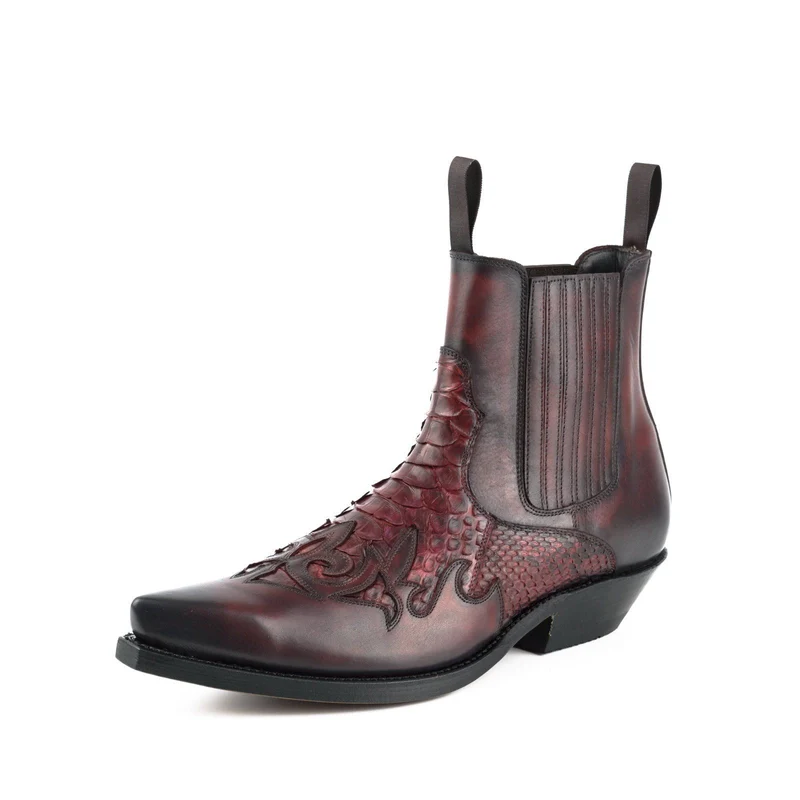 Urban Cowboy-Stiefeletten 2500 für Herren und Damen aus exotischem Leder in Rot und Dunkelrot