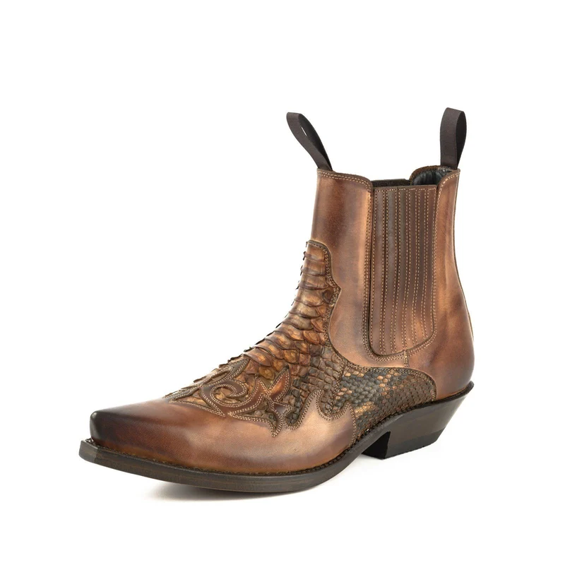 Urban Cowboy-Stiefeletten 2500 für Herren und Damen aus braunem und exotischem braunem Leder