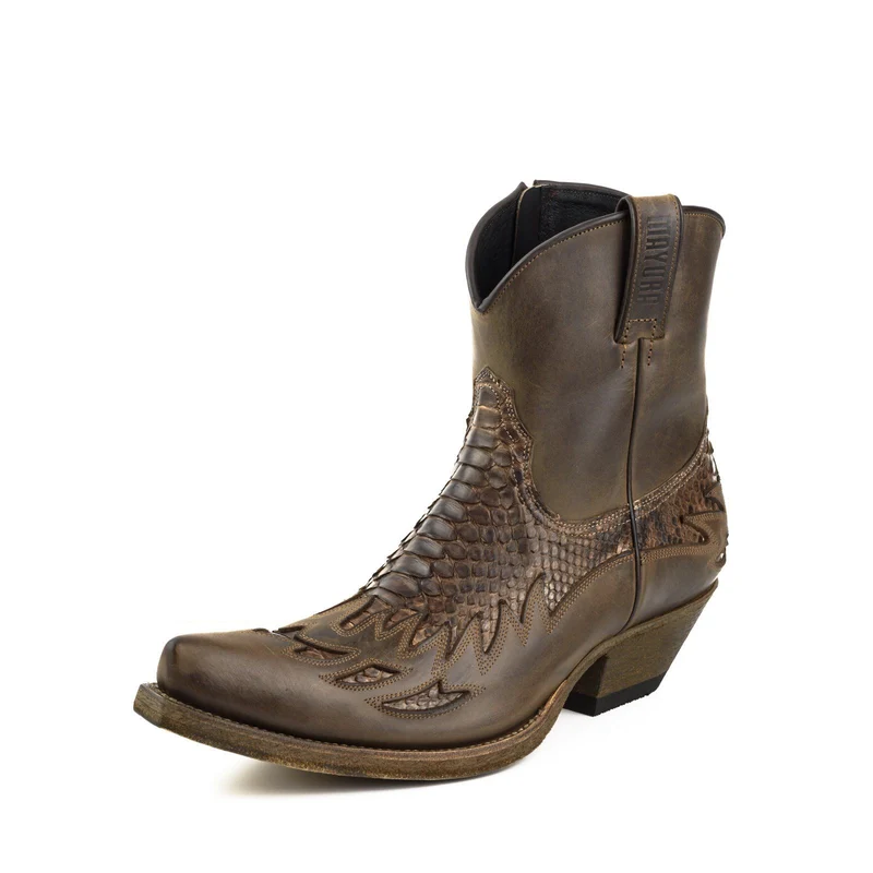 Country- und Western-Cowboy-Stiefeletten für Herren, 12 Leder aus exotischem Braun und Dunkelbraun