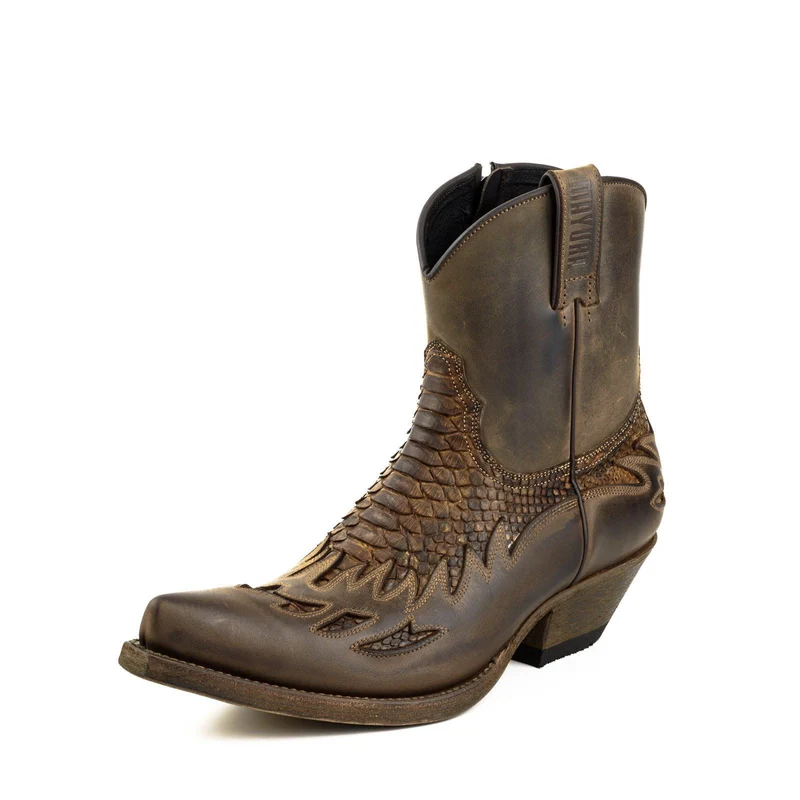 Herren-Country- und Western-Cowboy-Stiefeletten 12 aus braunem und exotischem braunem Leder