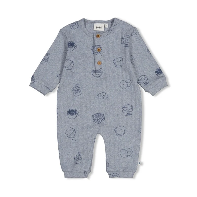 feetje Gerippte Anzug AOP - Breakfast Buddy Blue Melange 50800134