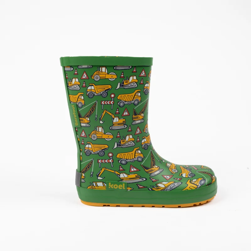 KOEL Barfuß Gummistiefel Tractor Green – für breite Kinderfüße