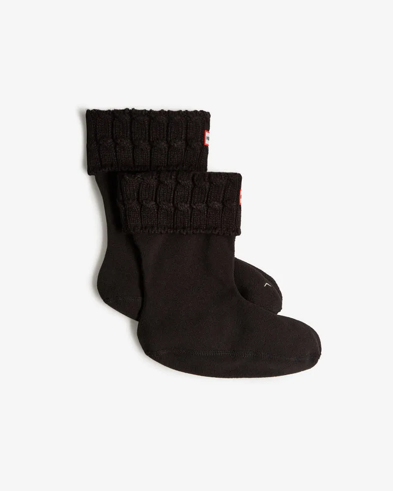 Recycled 6 Stitch Cable Cuff Short Stiefelsocken Schwarz (Unisex)
