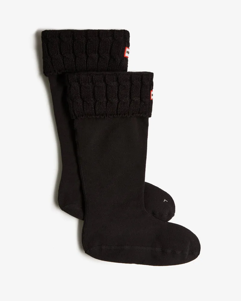 Recycled 6 Stitch Cable Cuff Tall Stiefelsocken Schwarz (Unisex)