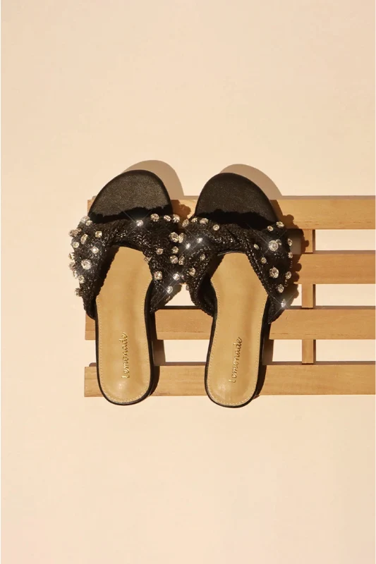 Mayleen Raffia Slides- Black