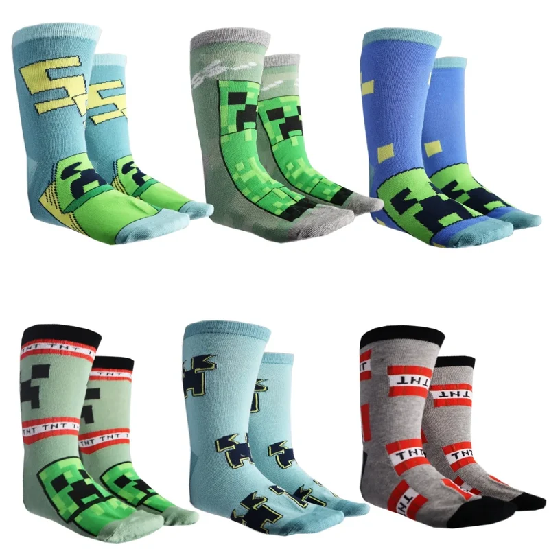 Minecraft Creeper Zombie Kinder Jungen lange Socken 6er Pack