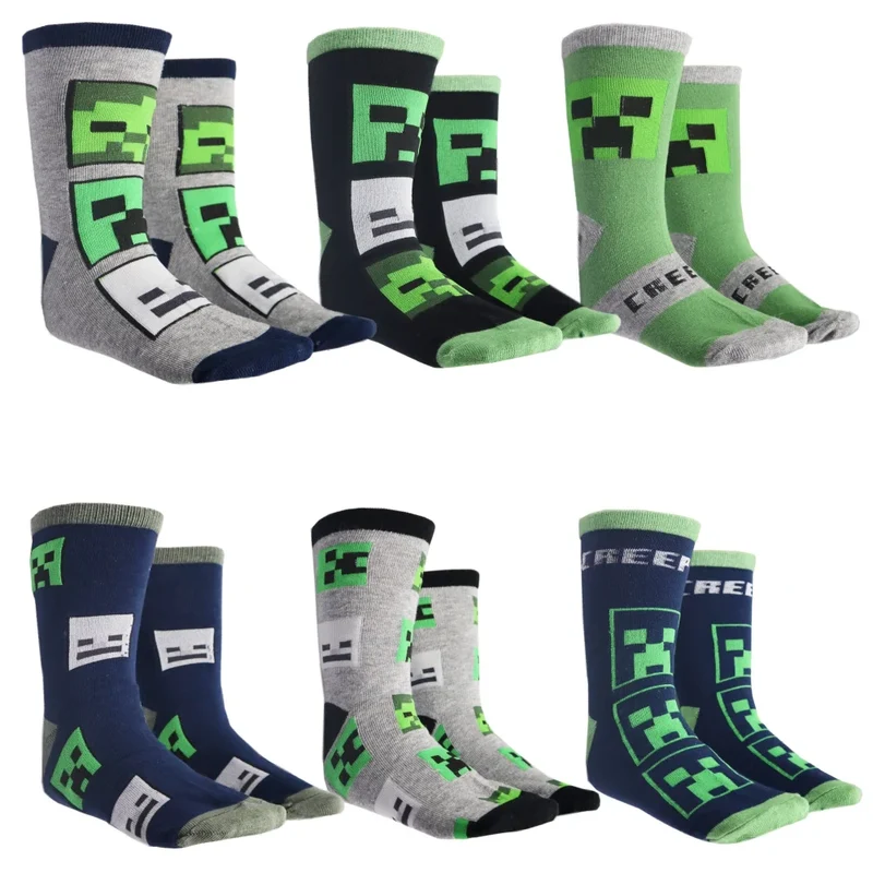 Minecraft Creeper Zombie Skelet Kinder Jungen lange Socken 6er Pack