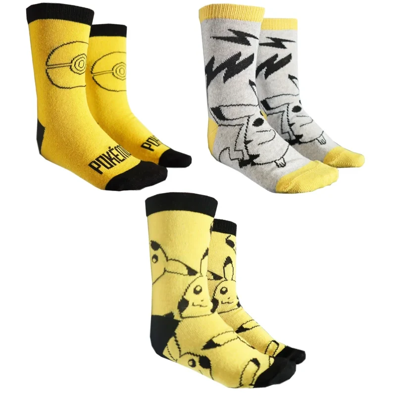 Pokemon Pikachu Kinder Jungen lange Socken 3er Pack Gr. 23 bis 34