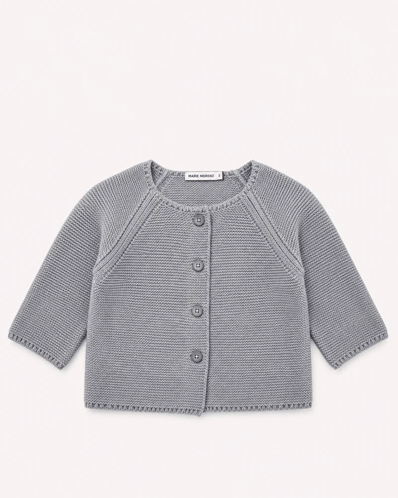 Marie Morenz Babyjacke Merinowolle Links gestrickt graumelange